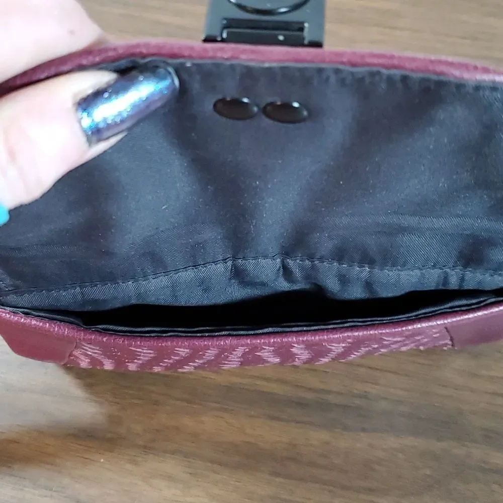 Elliot Lucca Burgundy‎ Wine Colored Woven Leather Wristlet Bag Wallet